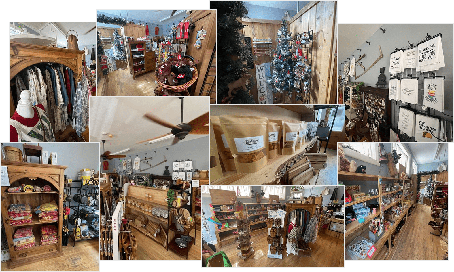 A collage of photos showing various items in the store.