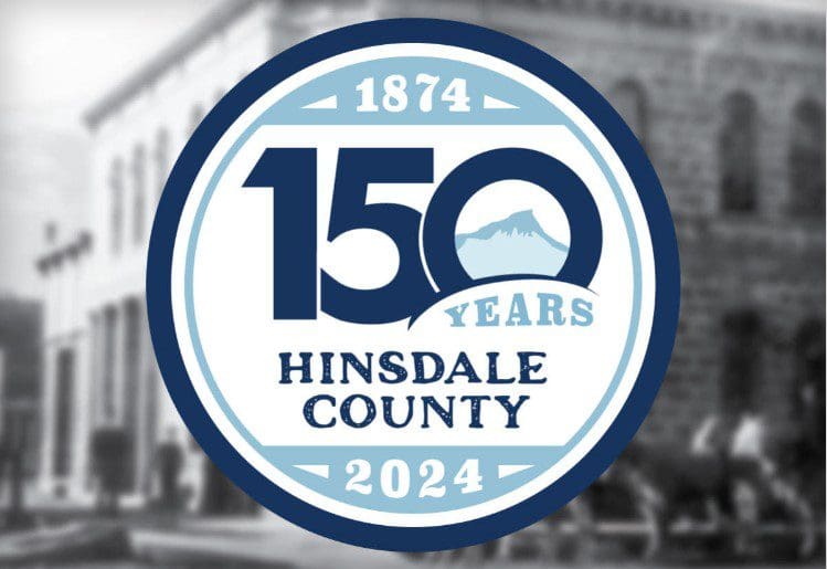 The logo for the 150th anniversary of hindsdale county.